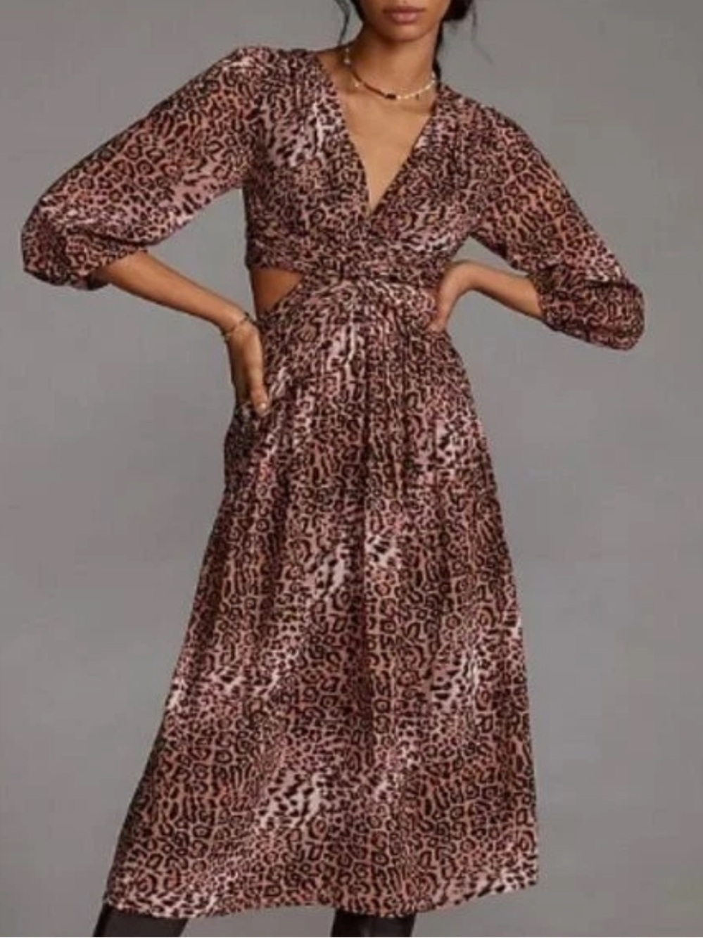 Anthropologie Ranna Gill midi dress leopard